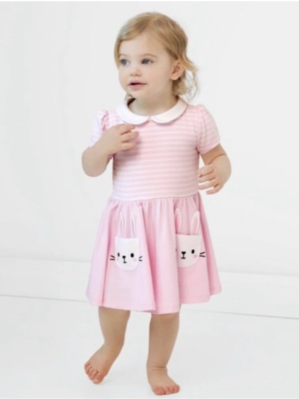 Little Sleepies Pink Striped Dress with Bunny Pocket Details